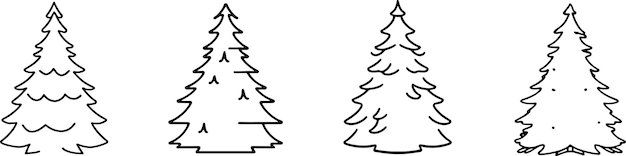 Minimalist Pine Tree Sketches Set in Hand-Drawn Flat Design