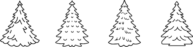 Minimalist Pine Tree Sketches Set in Hand-Drawn Flat Design