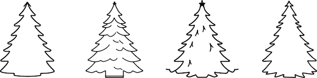 Schizzi minimalisti dell'albero di pino impostati in design piatto disegnato a mano