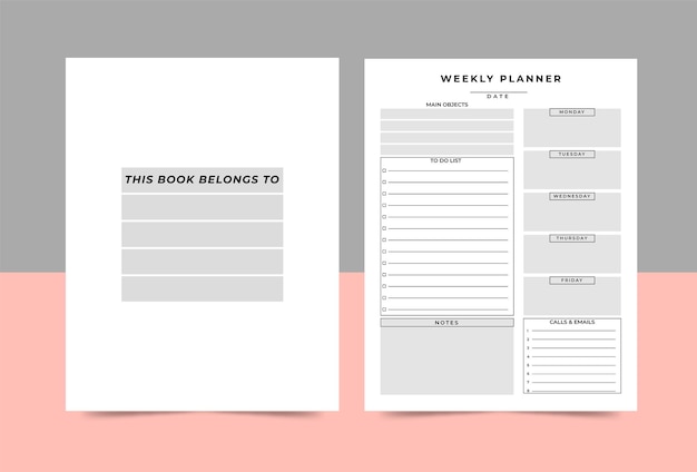 Minimalist planner pages templates. Organizer page, diary and daily control book. Life planners, wee