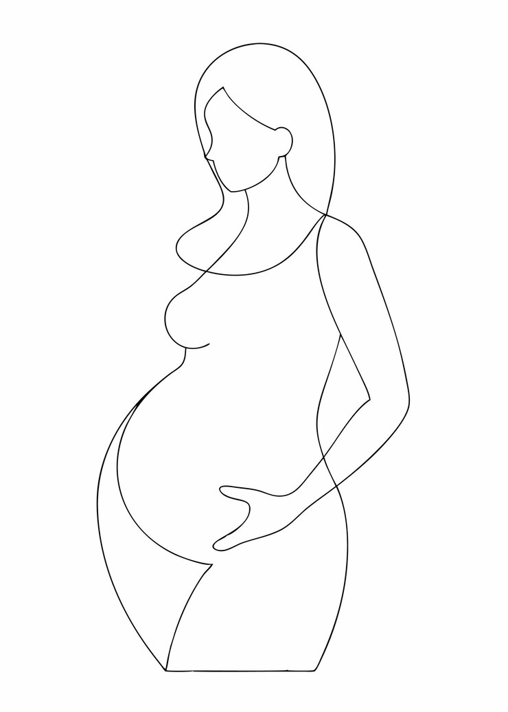 Minimalist pregnant women continuous line art on white background