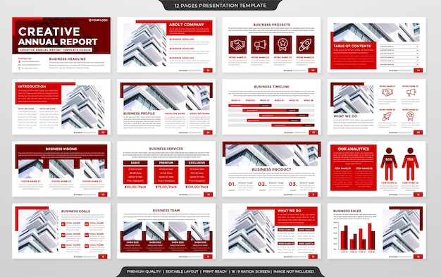 Modello di layout di presentazione minimalista con uso in stile moderno per l'infografica del rapporto annuale