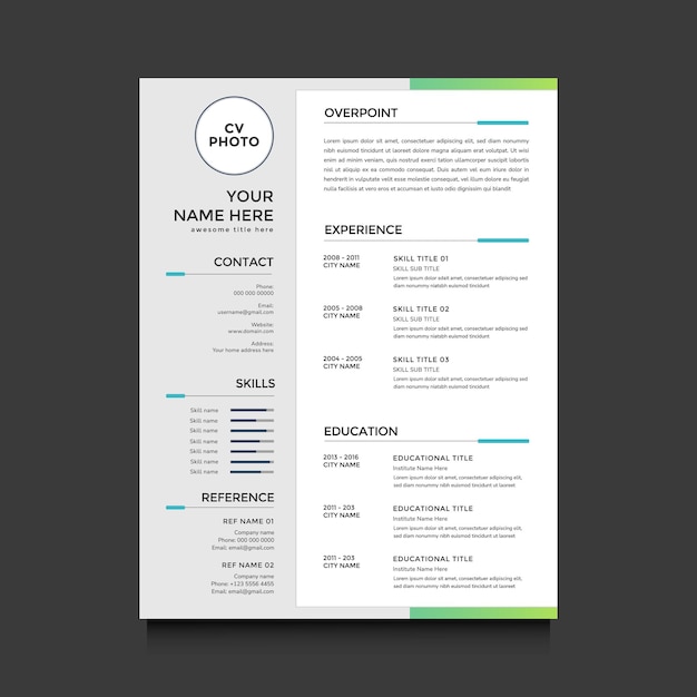 Vettore minimalista professional cv modello di curriculum vitae layout vettoriale curriculum per multiuso