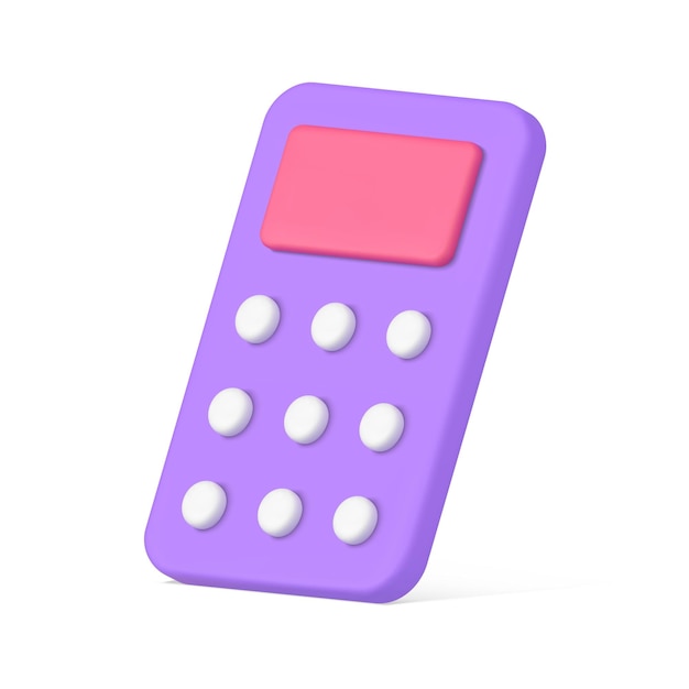 Вектор Минималистский фиолетовый калькулятор с кнопками бизнес-бухгалтерии, проверяющий реалистичный трехмерный вектор значков