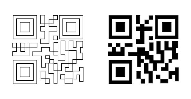 Minimalist QR Code Icon Set Black Line Solid Style Vector Collection for interface concept elements app ui ux web button logo