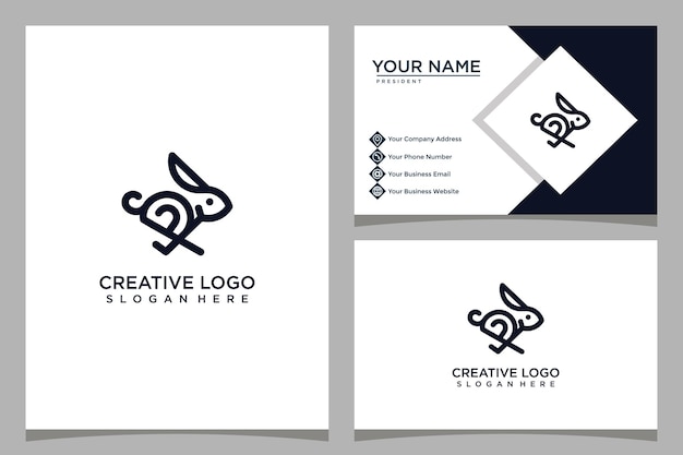 Minimalist rabbit design logo template and business card design