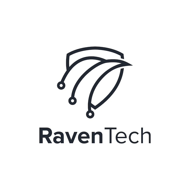 minimalist raven and shield outline for tech industry simple creative geometric modern logo design