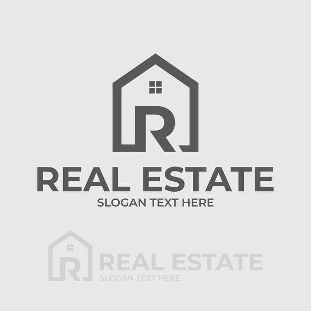 Minimalist Real estate illustration with letter R design concept House icon design template