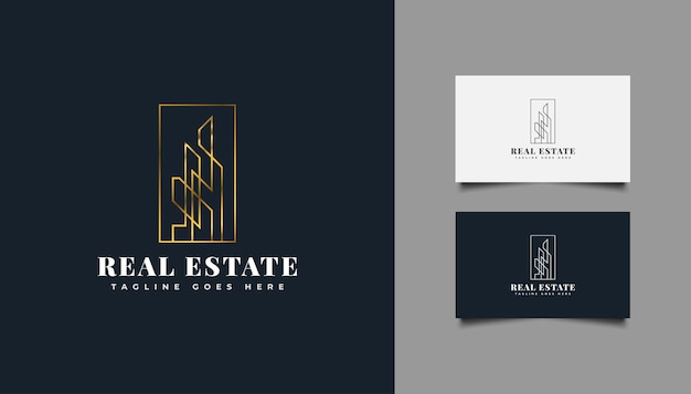 Logo minimalista immobiliare in oro sfumato con stile di linea. logo di costruzione, architettura, edificio o casa