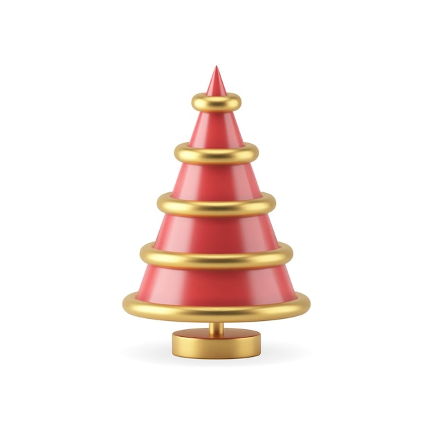 Minimalist realistic Christmas tree toy golden stack Xmas souvenir 3d template vector illustration