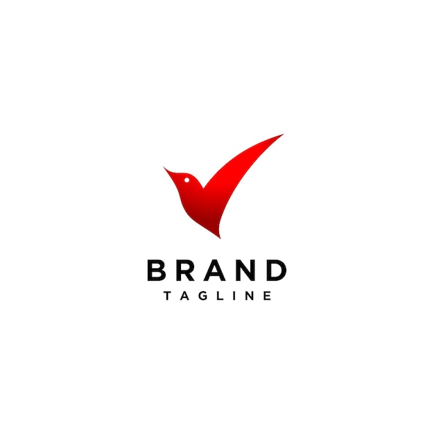 Minimalist Red Bird Check Logo Design.