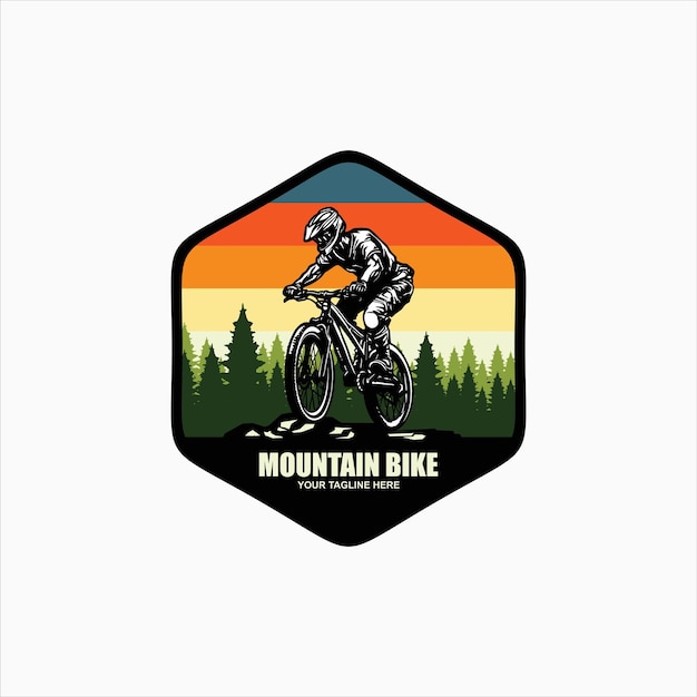 Минималистский ретро-велосипед, горный велосипед, спуск по склону, спортивный логотип, векторный шаблон дизайна