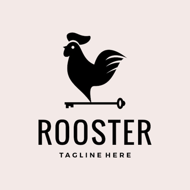 minimalist rooster with key logo design vector illustration