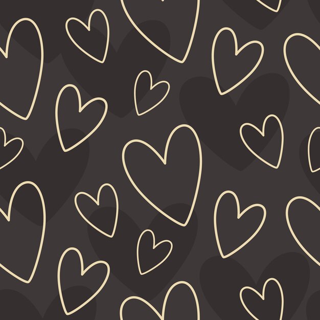 Vector minimalist seamless pattern with with hearts for valentines day on a dark background