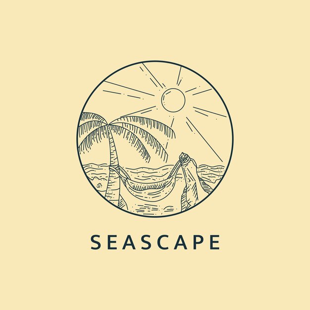 Vector minimalist seascape logo line art illustration template design