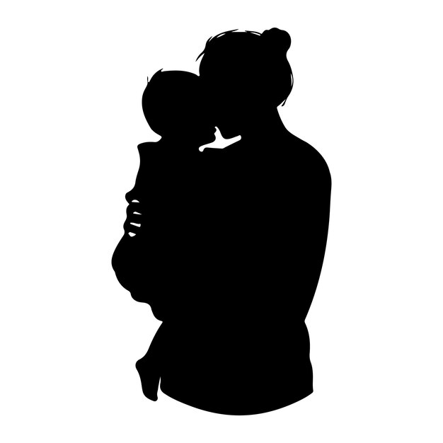 Disegno vettoriale di silhouette minimalista di una madre e un bambino