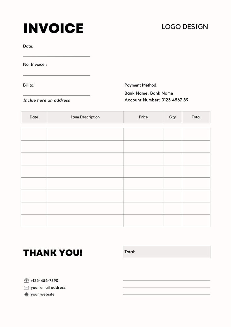 Vector minimalist simple professional business invoice template design
