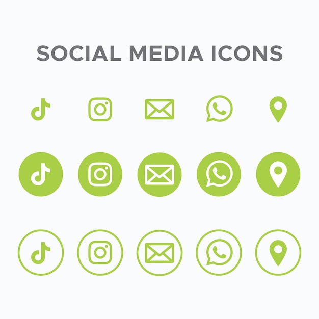 Vettore le icone e i logo dei social media minimalisti sono impostati in verde