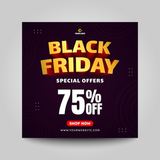 Vettore modello di pubblicità del black friday quadrato minimalista sui social media