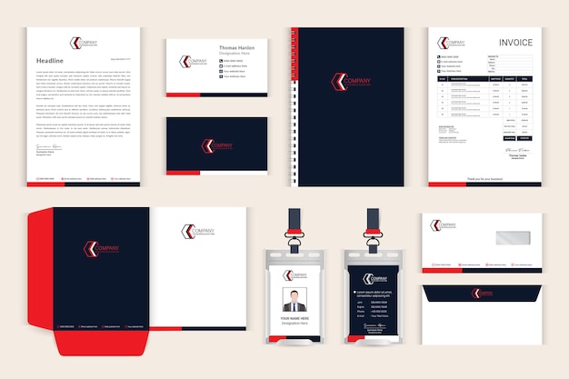 Vector minimalist stationery pack with business card letterhead and invoice template