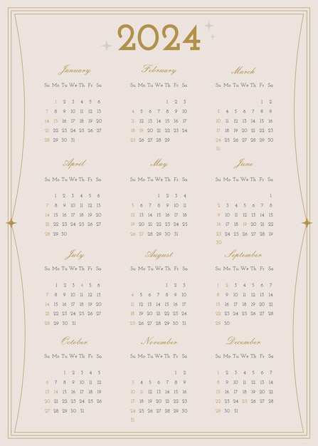 Vector minimalist style calendar 2024 united states grid