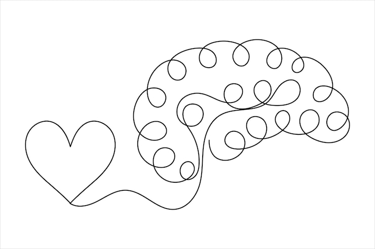 Vector minimalist style human brain continuous one line drawing of isolated outline vector icon