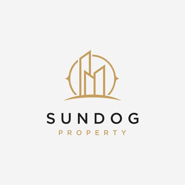 Minimalist sun and building property logo icon vector template on white background