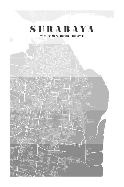 Vettore minimalista del manifesto della mappa della città di surabaya