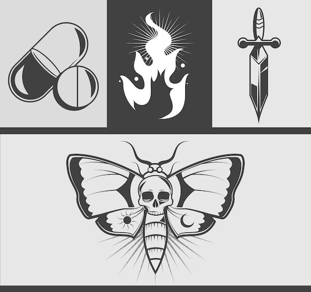 Vector minimalist tattoo flat icons