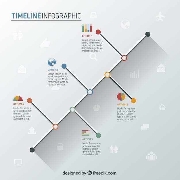 フラットデザインのミニマリストのタイムラインのインフォグラフィック