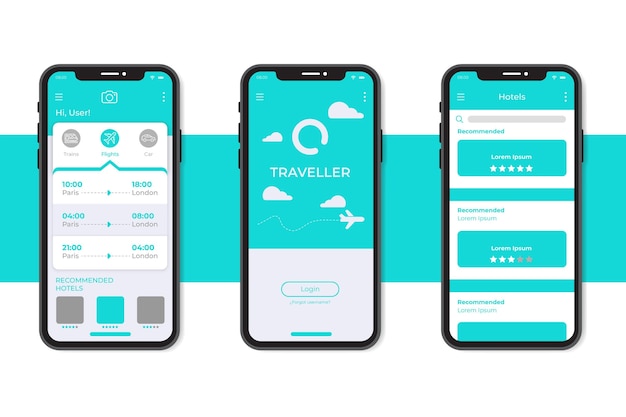 シンプルな旅行予約アプリのインターフェーステンプレート