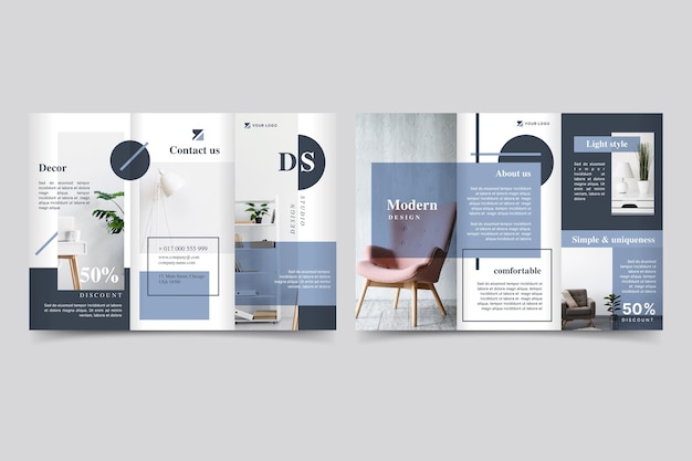 Vector minimalist trifold brochure with photo
