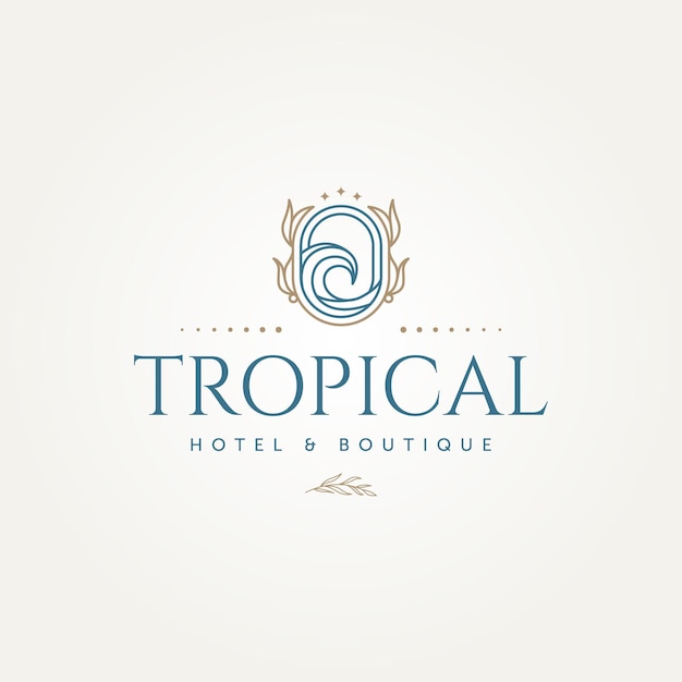 Minimalist tropical beach ocean hotel boutique badge icon logo template vector illustration design