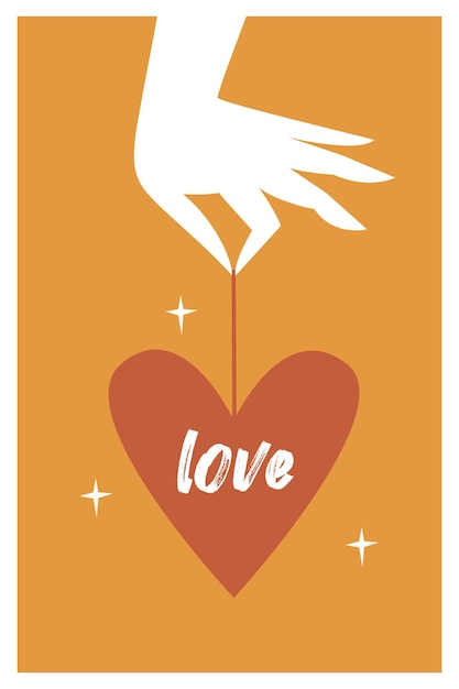 Minimalist Valentine's Day card in boho style Flat vector illustration