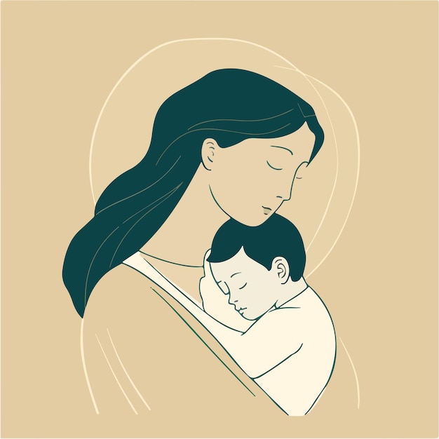 minimalist vector illustration mother hugging her baby son