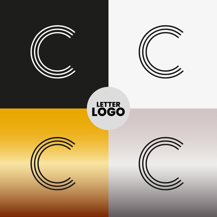 Vector minimalist vector letter c logo design with line art elements