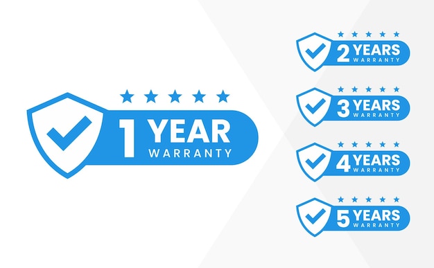 Minimalist vector warranty shield with checklist label icon set. number of years 1, 2, 3, 4, 5