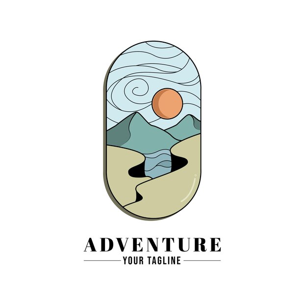 Vector minimalist vintage adventure logo badge emblem line art vector symbol illustration design