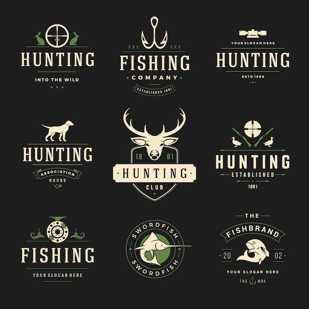 Minimalist vintage logo brutal hobby outdoor leisure adventure emblem set with place for text vector