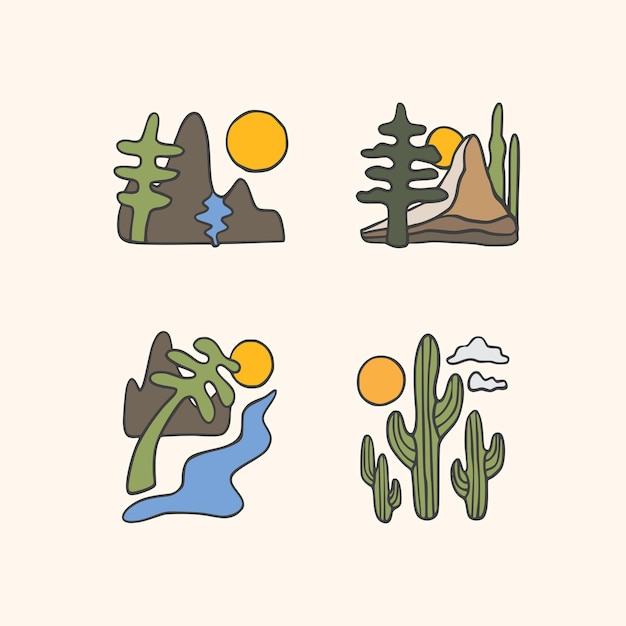 Minimalist vintage outdoor adventure hand drawn vector illustration