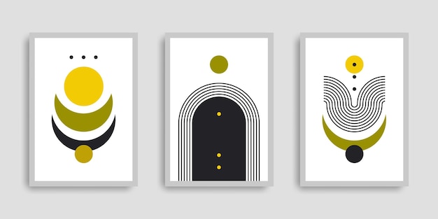 Vector minimalist wall art set contemporary posters with geometric shapes in style boho