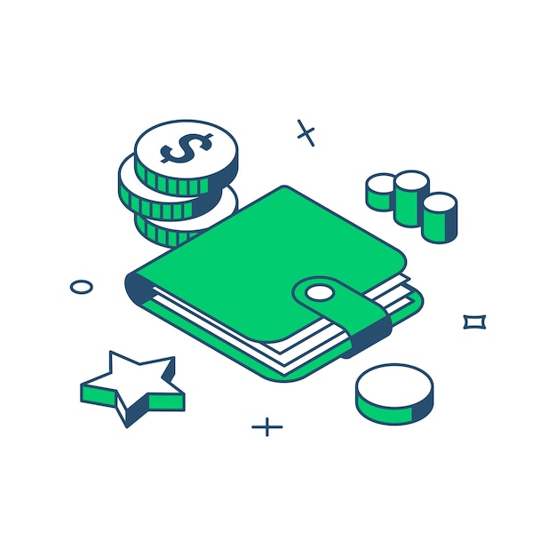 Vector minimalist wallet cash money dollar for banking financial payment business 3d icon isometric vector