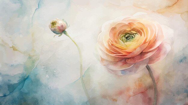 Vector minimalist watercolor background of ranunculus flowers