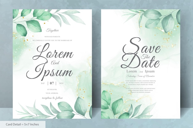 Minimalist Watercolor Floral Wedding Invitation Cards Template