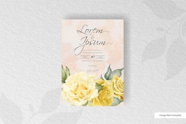 Minimalist watercolor wedding card template with realistic flower