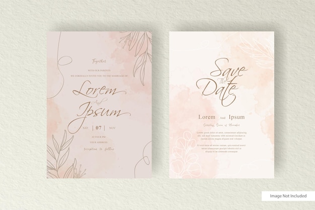 Vector minimalist watercolor wedding card template with watercolor splash and abstract hand drawn dynamic fluid