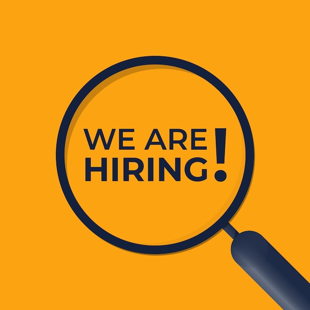 미니멀리스트 We Are Hiring 채용 템플릿은 노란색 바탕에 표지판이 그려져 있으며, 직업 공석 광고 게시물 및 팀 채용 캠페인에 이상적입니다.