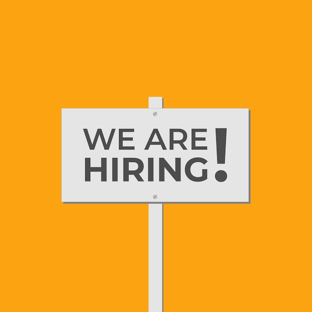Minimalist We Are Hiring recruitment template on a bold yellow background featuring a signboard