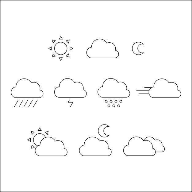 Vettore pacchetto di icone meteo minimalista per siti web e interfacce di app