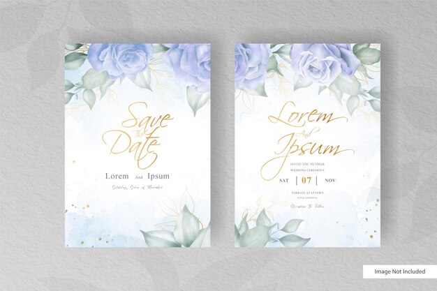 Minimalist Wedding card Template with Hand drawn floral and watercolor element